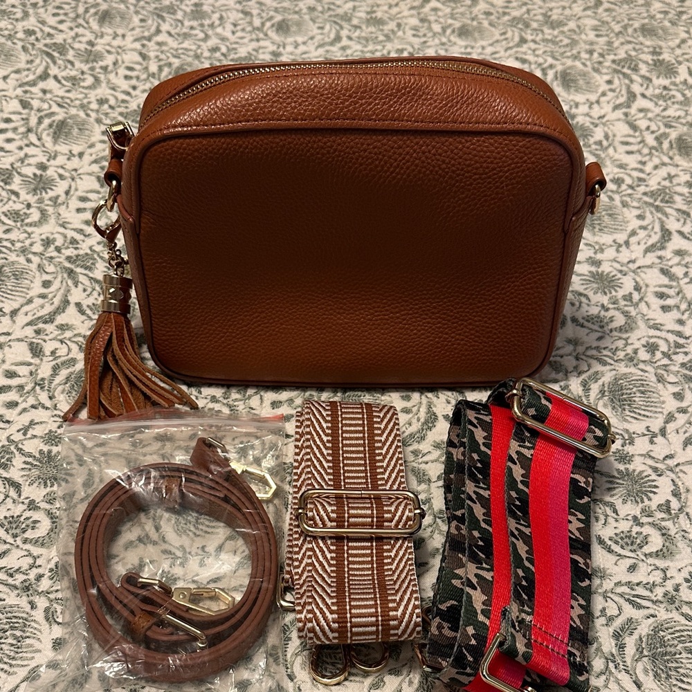 Pom Pom London Tan Crossbody Bag with Tassel